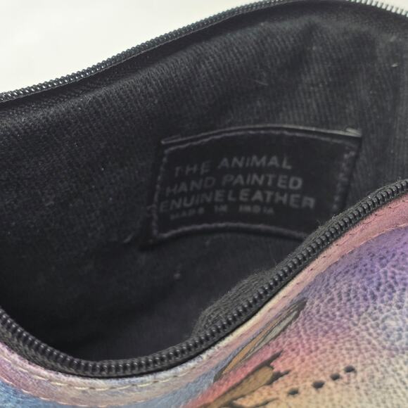 The Animal Face Hand Painted Genuine Leather Zip Case Small Clutch Coin Bag Mini - Picture 3 of 7